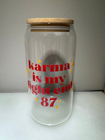 Karma Is My Tight End 87 20oz Glass Beer Can Red/Yellow