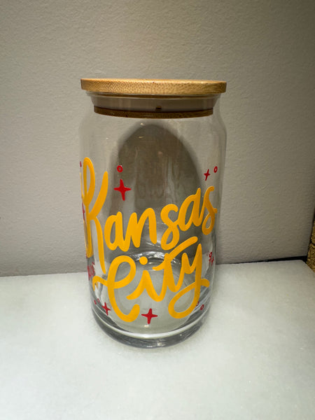 Kansas City 16oz Glass Beer Can Yellow/Red
