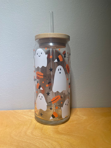 Candy Corn/Ghost 20oz Glass Beer Can