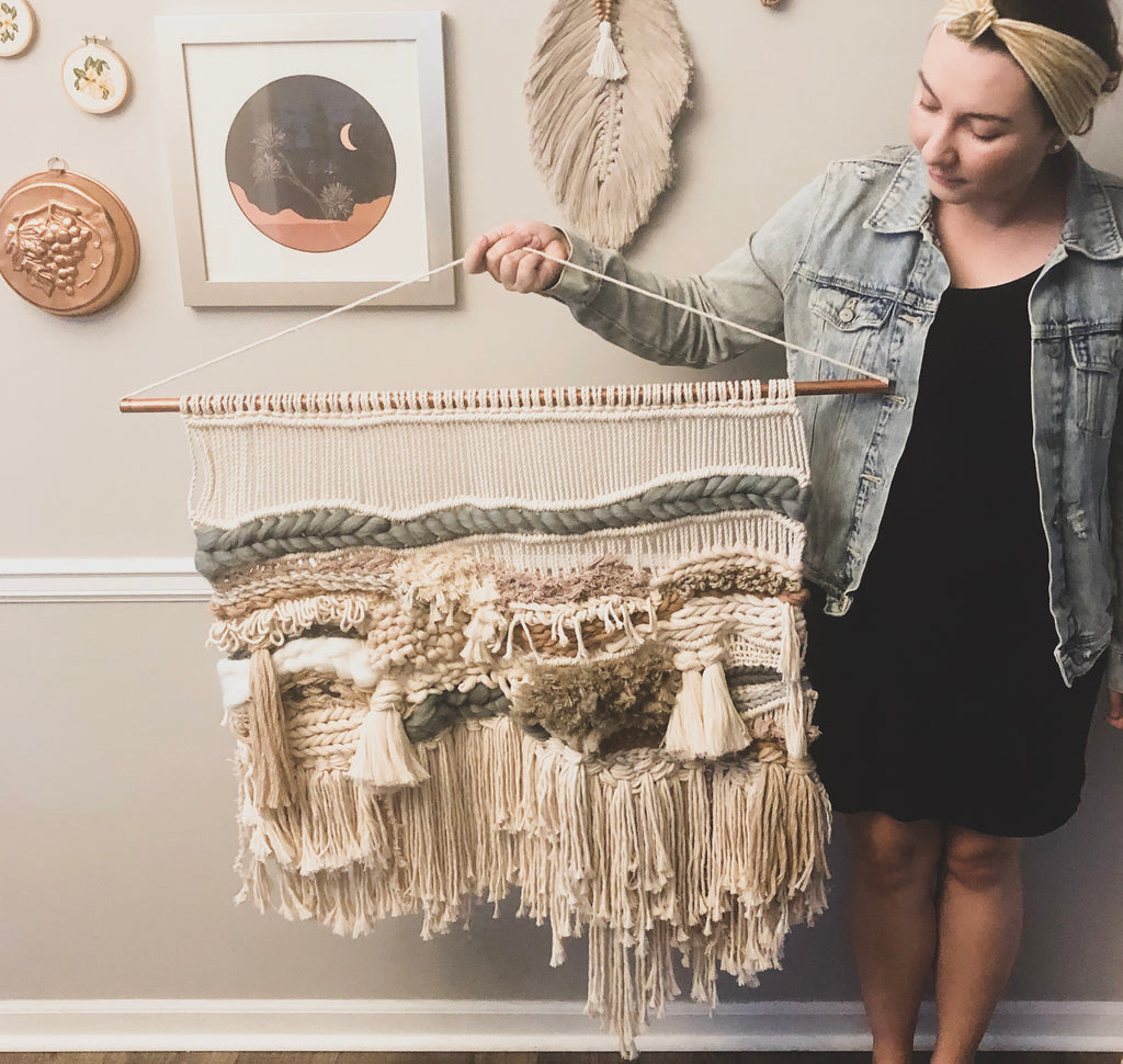 Mickaela with Large Macra-weave Wall Hanging