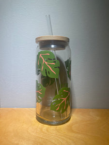 Monstera Leaves 20oz Glass Beer Can